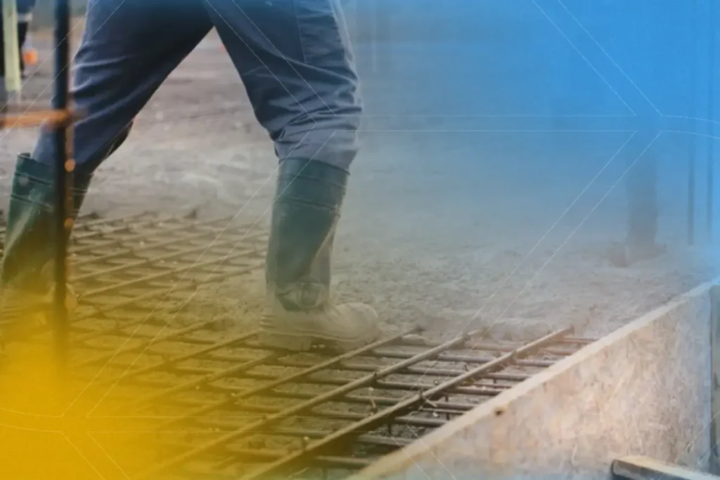 Trabalhador ajustando a base de concreto, um cuidado essencial durante a concretagem em dias frios