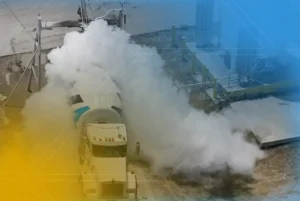 Caminhão durante o processo de resfriamento de concreto, aumentando a durabilidade e prevenindo fissuras